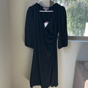 Chic Black Long Sleeve Wrap Dress‎